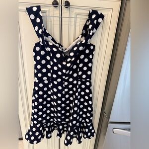 Polka Dot Mini Dress - Navy and White